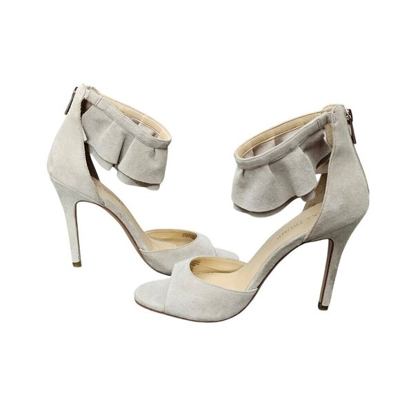Ivanka Trump Herlle Suede Heel Open Toe Ankle Strap Tan Pumps - Picture 3 of 11